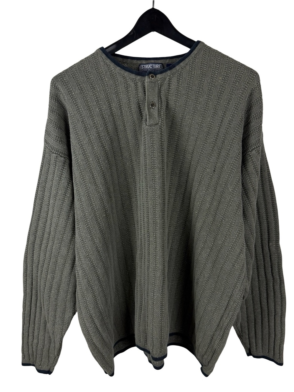 Vintage 90s Structure Knit Heavyweight Grunge Grey Green Sweatshirt Size XL